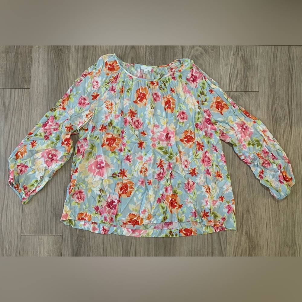 J. Jill Blouse, Blue/Pink Floral Design, 2X